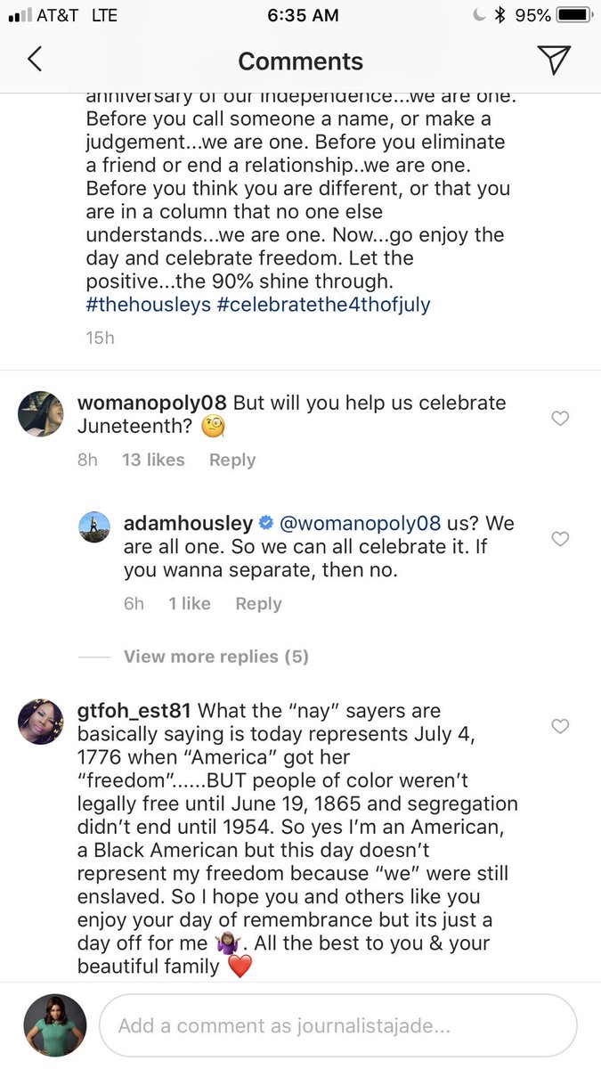 Exhibit C: That time Adam Housley took it upon himself to chastise Black people for not celebrating 4th of July. Again, not a peep from Tamera Mowry. This man is truly deplorable and I can't wait for the day Twitter makes Tamera answer for this sh*t.