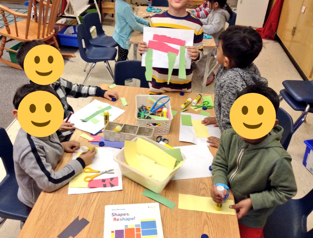 msvaiyee_tdsb's tweet image. Art inspired by read aloud Shapes, Reshape! By Silvia Borando @minibombo @HuntersGlenJPS @LC3_TDSB @EarlyYearsTDSB @ETFOAQK #kindergarten #spatialreasoning #ProblemSolvingInnovating