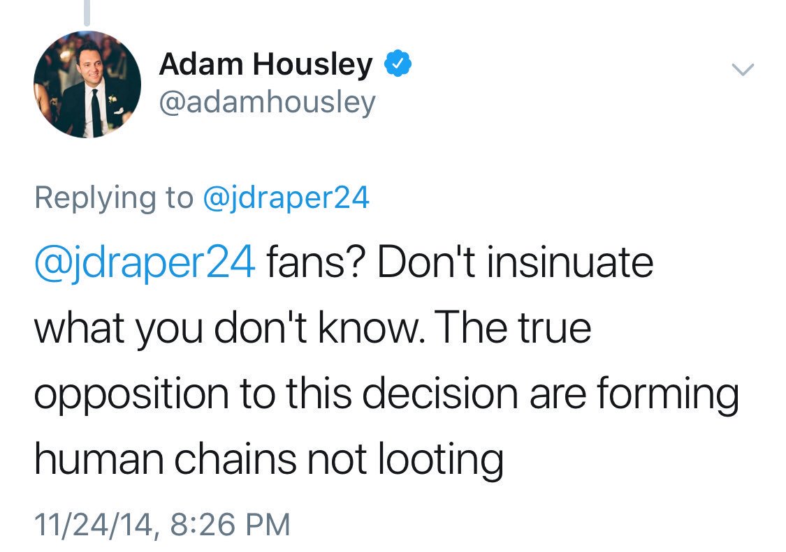 Exhibit D: Adam Housley uses common racist dogwhistle terms like "looters" to undermine black protestors.