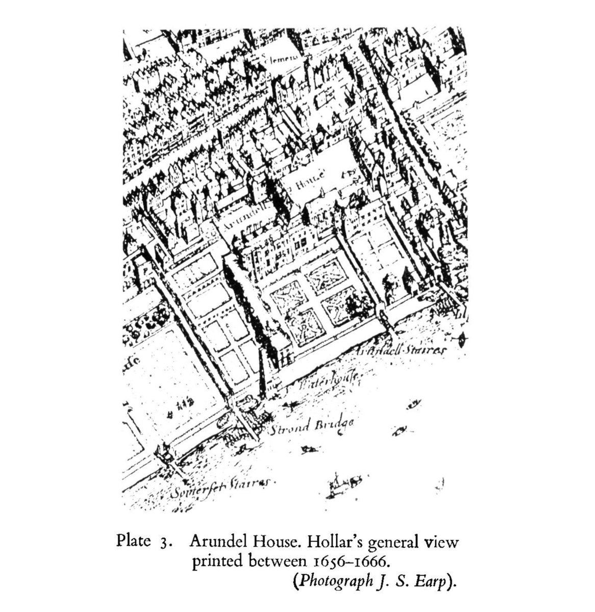 The "Arundel Statues" shown by the Thames in the gardens of Arundel House on an engraved map of London by Wenceslaus Hollar (1650s-1660s).