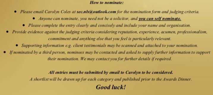 Know a solicitor in Northamptonshire that is involved in interesting, challenging or new areas of law; hugely dedicated to clients; supports the profession including non-fee earning activities; provides a community contribution including pro bono?

Nominate them for an award!