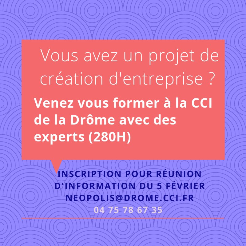 Biz_RH's tweet photo. #Formation à la #Création d'entreprise à la CCI de la Drôme à partir du 25 février. https://t.co/W4GMCKiLLI