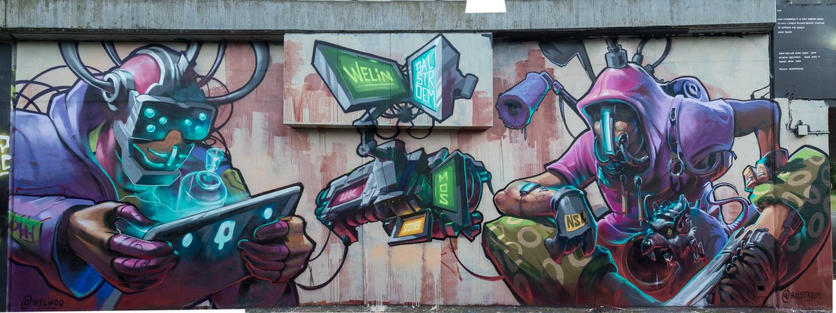 Welinoo &amp; Balstroem at MOSUK in 2018. 
#balstroem #welinoo #meetingofstyles
#rsa_graffiti #isupportstreetart #streetartcities #instaart #instaartist #spraypaint #murals #aerosol