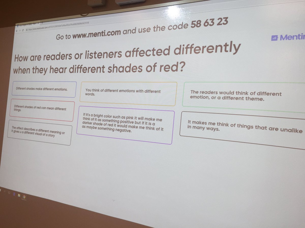 ccyoung14's tweet image. Tried a new tech tool today called @Mentimeter. Great tool for instant student feedback! Students submit answers using a code and automatically show up on screen. And it’s free! #tcstech #trachingwithtechnology #formativeassessment @BryantStampede @MrsD_MLIS