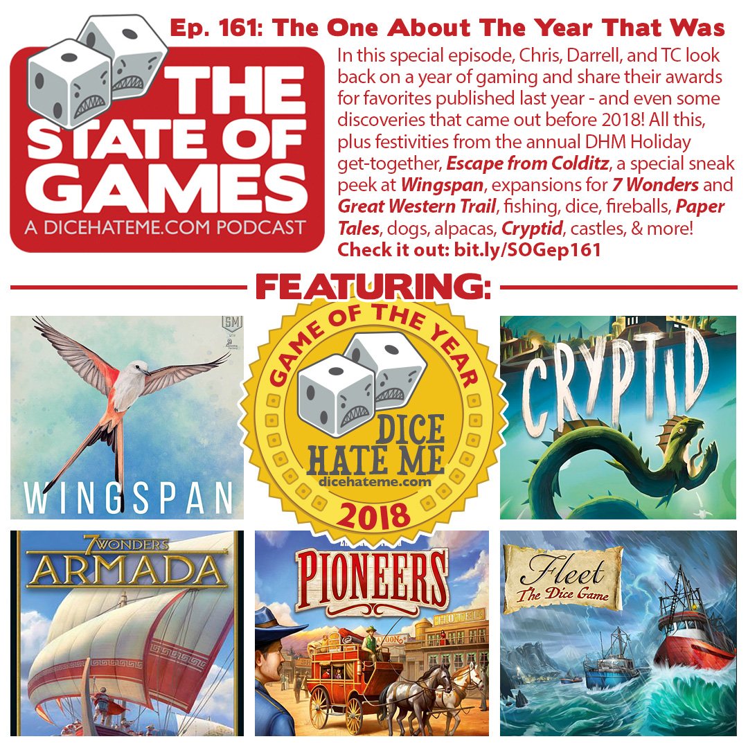 We’ve been gone awhile and we’ve missed you. But we’re back! Ep. 161 of <a href="/thestateofgames/">The State Of Games</a> is live, and <a href="/getlouder/">Darrell Louder</a> <a href="/PuppyShogun/">T.C. Petty III 🇺🇦</a> &amp; I share our games and discoveries of the year, along with some newer games that are bound to make some best of lists in 2019. bit.ly/SOGep161