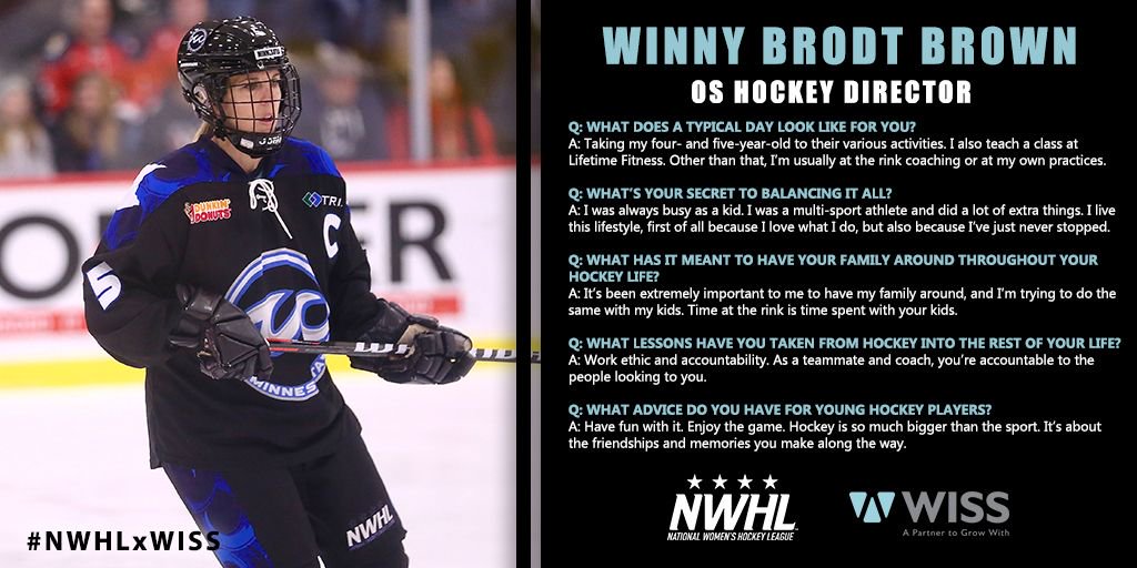 She's a member of one of Minnesota's most notable hockey families, captain of @WhitecapsHockey, the director of @OsHockeyMN, a fitness coach, AND a mother of two.
The incredible @winnybrown5 is next up in #NWHLxWISS, a feature series with @wissllp.
📝https://buff.ly/2QTgLLU