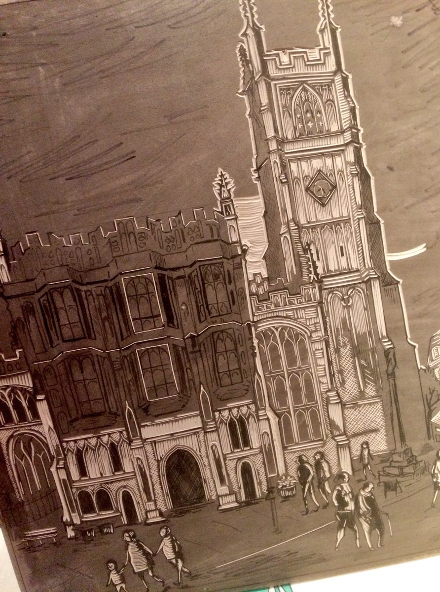 WSP_Phillip's tweet photo. Enjoying carving Cirencester Abbey as a lino cut. Great fun. #linocut #printmaker #Cirencester https://t.co/biZsk0iZfA