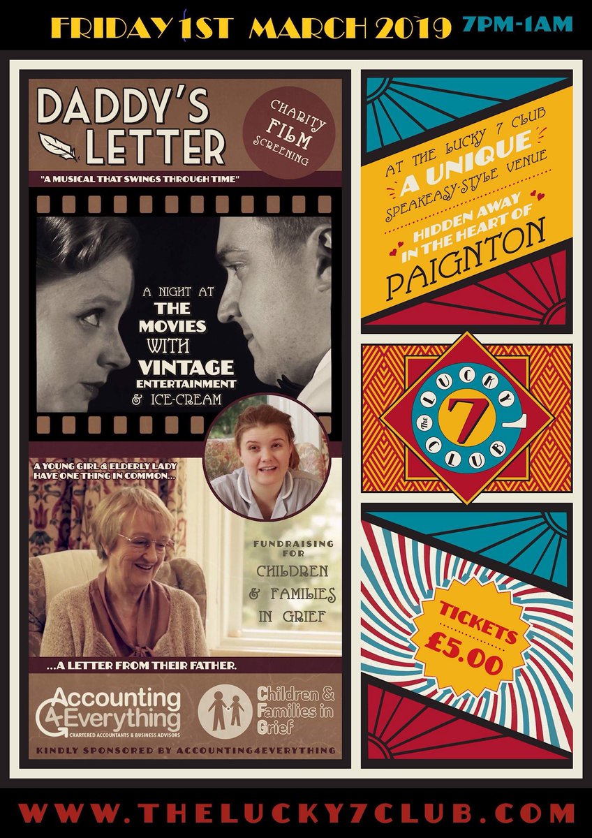 LVMFilm's tweet photo. Announcing our next event at The Lucky 7 Club 1st March #Paignton in aid of @FamiliesinGrief with special appearance by the @SWLindyHoppers  sponsored by @Acct4Everything  tickets just £5! Inbox us for tickets! https://t.co/nQa4CmW9e8