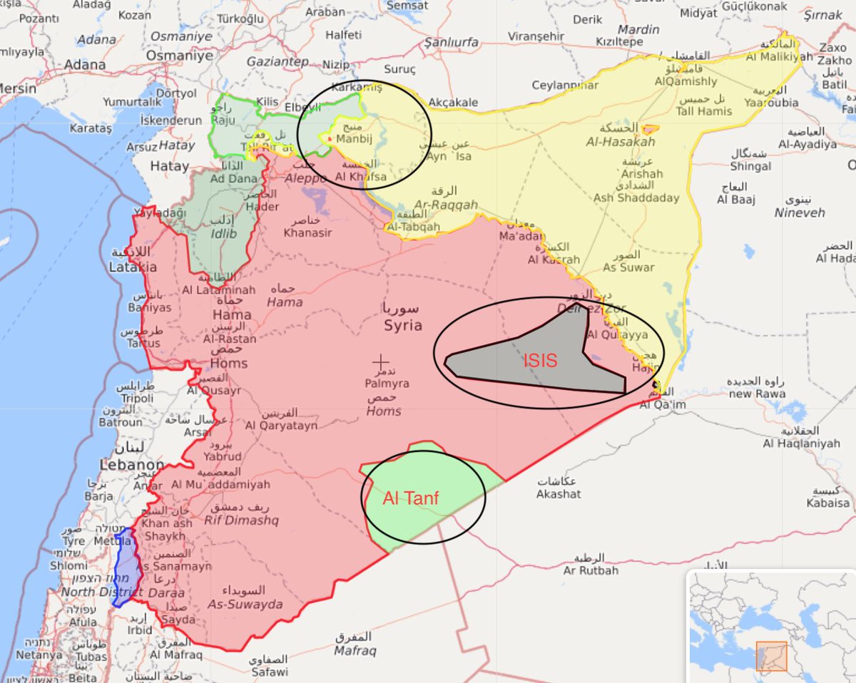 #Manbij has been free of #ISIS for 2 years, why and how could ISIS be behind an attack in #Manbij. If ISIS wanted to attack US soldiers wouldn't they attack in Al-Tanf where there's actually an ISIS pocket? No, because the US was going to pull out of Manbij first. Get it? #Syria