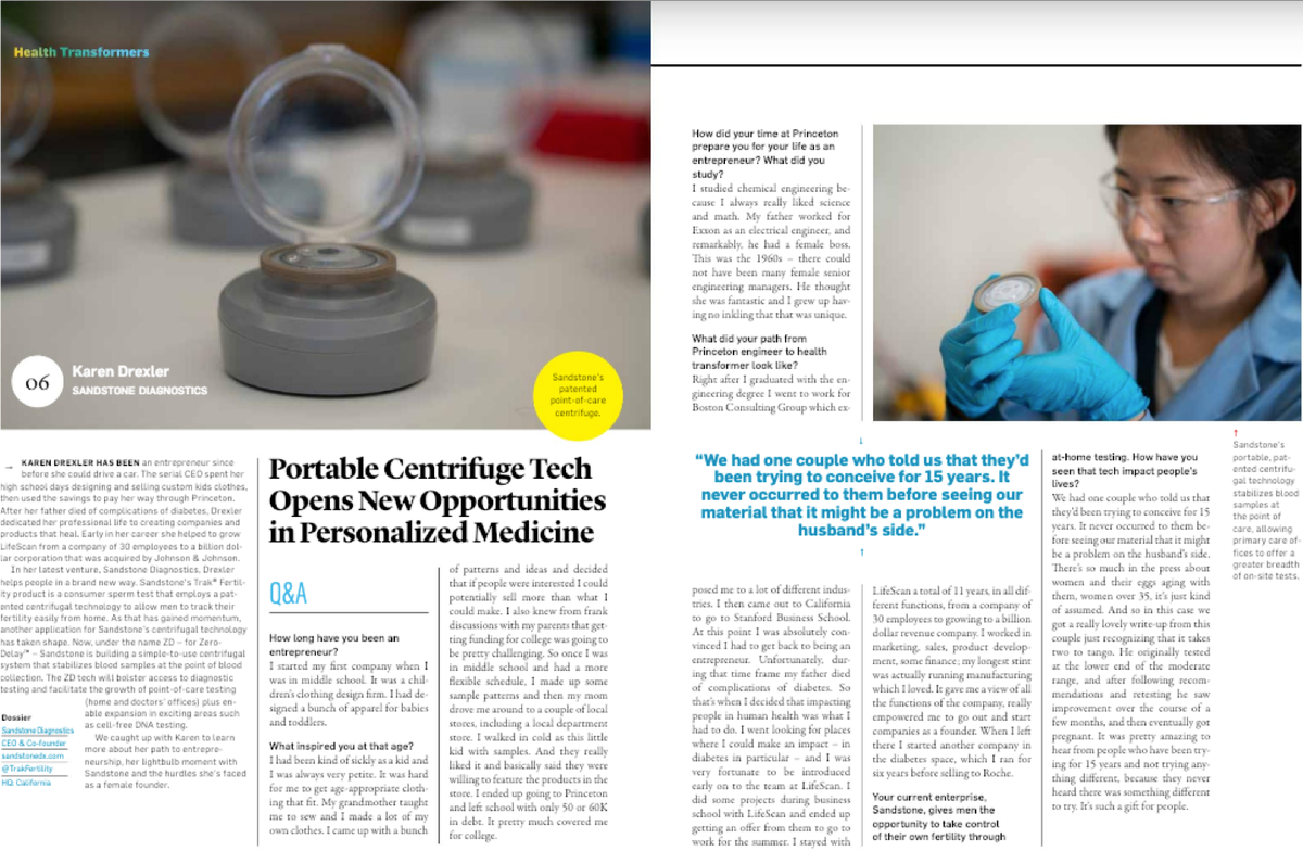 Our portable centrifuge tech was front and center at the 2019 <a href="/startuphealth/">StartUp Health</a> festival. Read about how it's transforming both male #fertility and #personalized #medicine in a Q&amp;A with CEO Karen Drexler in the newest issue of #StartUpHealth Magazine. issuu.com/startuphealth/…