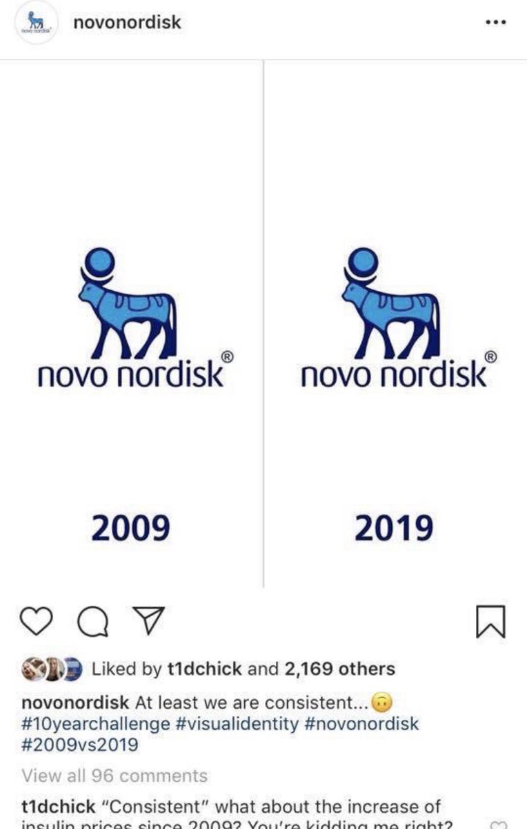 t1ddiary's tweet photo. Hey @novonordisk, you posted this on your Instagram earlier for the #10YearChallenge and since deleted it. Your insulin prices have risen 500% over the past 10 years. You’re killing people. 

I wouldn’t really call that ”consistent.” 
I’d call it “murder.” https://t.co/INkABccwCb