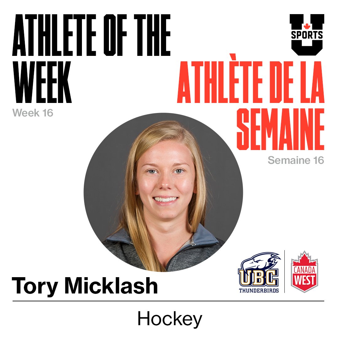 USPORTSca's tweet photo. Congratulations to Tory Micklash, our U SPORTS Female Athlete of the Week! 🏒🥳

Félicitations à Tory Micklash, l'athlète de la semaine féminin de U SPORTS! 🏒🥳

🔗 EN: https://t.co/P2zqS0wPB4 // 🔗 FR: https://t.co/9gOaIhWKAI https://t.co/SdE3RHVkYO