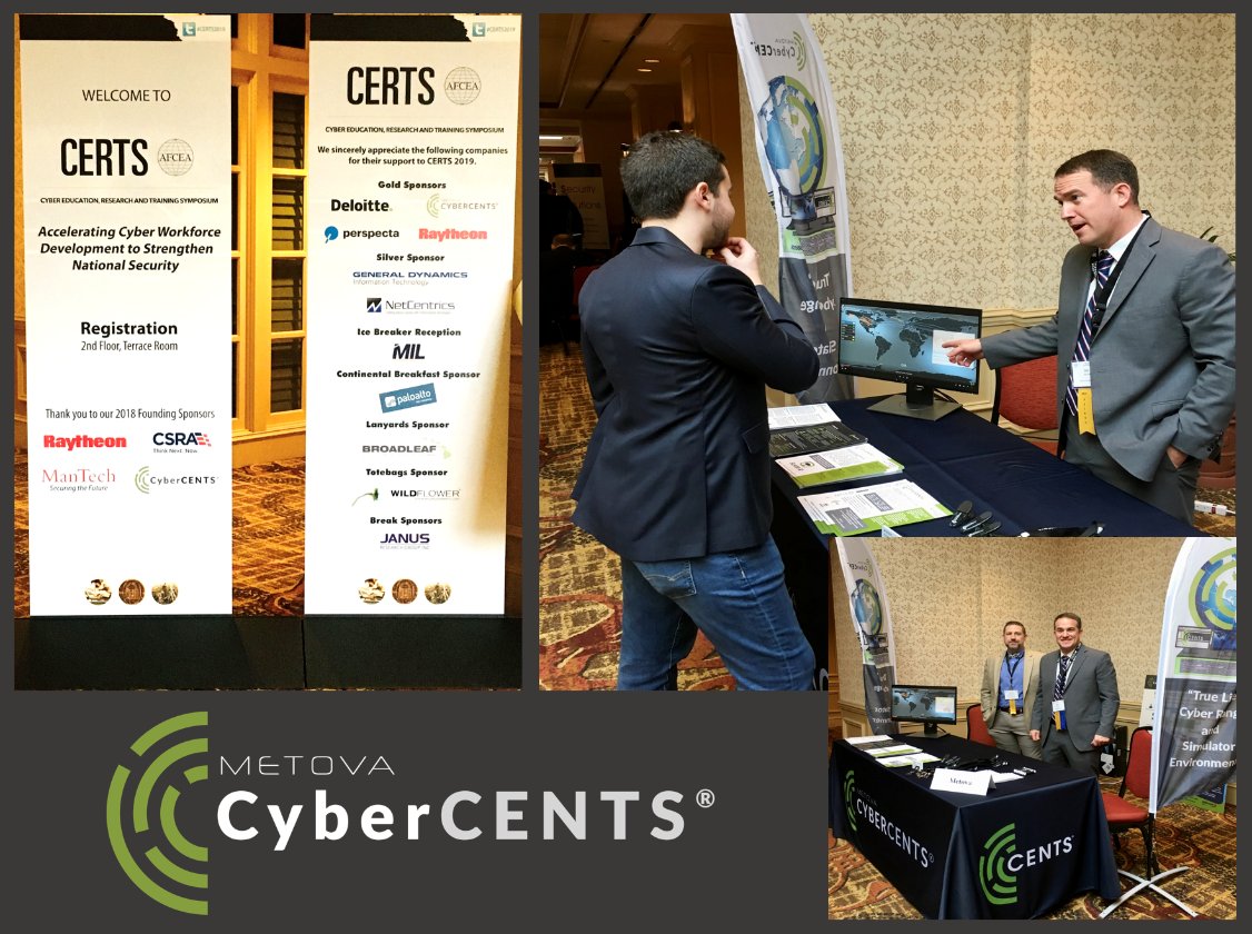 Cyber_CENTS's tweet photo. Metova CyberCENTS is starting off the new year as a GOLD Sponsor at the 2nd annual CERTS in Augusta, Georgia, 16-17 Jan 2019. Metova is a Prime Contractor at Ft. Gordon’s Army CBL and on PCTE. For information about Metova CyberCENTS’ products and services, stop by Table #11. https://t.co/VFfRf0VKKf