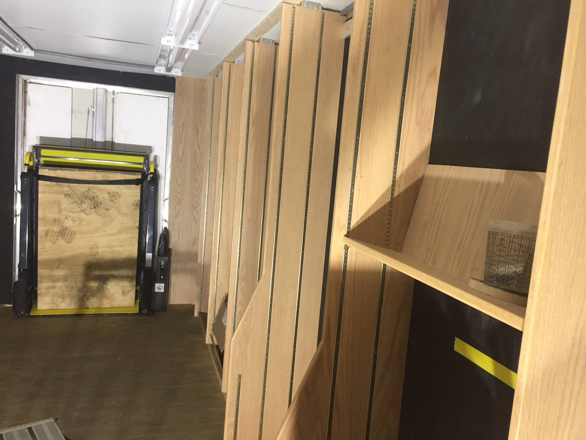 The <a href="/FramPub/">Framingham Library</a> library bookmobile customization continues! 

Interior shelving (with a backward tilt to prevent books from falling out) and lighting, and the circulation desk, are currently being installed.

And we are still on target for an April rollout, so stay tuned!