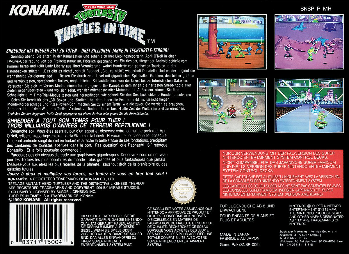 GamesTimeline's tweet photo. @GamesTimeline 🕹 Teenage Mutant Ninja Turtles IV: Turtles in Time
🇪🇺 Edition: Europe https://t.co/qqsnuDnEIB