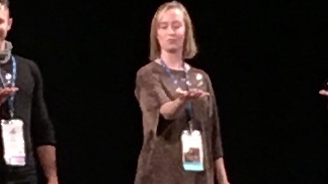 ImaginateUK's tweet photo. Jo Walmsley of @Barrowlballet takes to the stage at the Big Bubble Bonanza at #IPAY2019 @CreativeScots @IPAYtweet @TYA_USA @FedScotTheatre #IPAYScot @the_work_room via @pfitzp https://t.co/aigzj8em8A