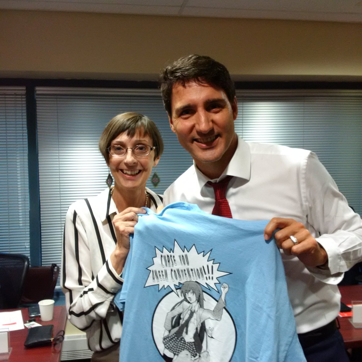 anime_north's tweet photo. A fan in Ottawa poses with our Anime North staff shirt for 2018.

@JustinTrudeau https://t.co/lMpznY55j6