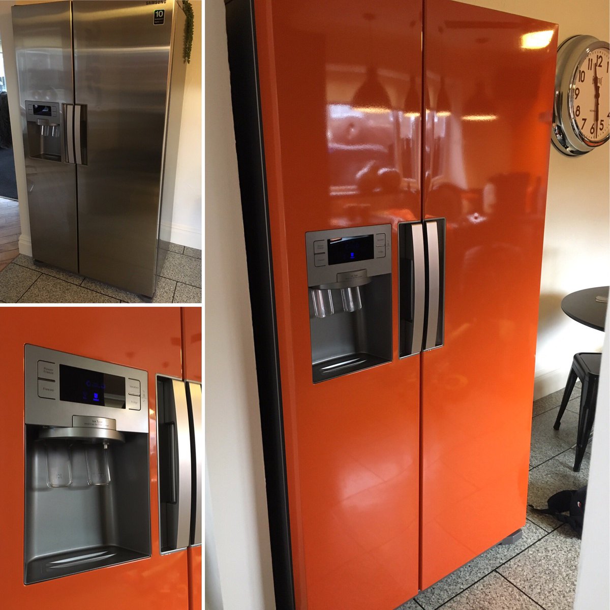 vinylsignsuk's tweet photo. Silver fridge freezer to #orangefridgefreezer wrapped giving a unique look to any home or business complementing your #decor #fridgewrap #vinylwrap #vinyldecor #vinylsigns @vinylsignsofwhitby @Metamarkuk https://t.co/P2Ns7hDt1A