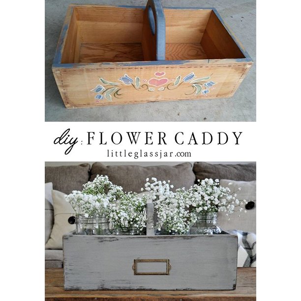 Time to spruce up that coffee table with a simple #DIY flower caddy using #thriftstorefinds! What other ideas do you have for this project? ow.ly/xSg830nkXPF |CC: @littleglassjarblog | #simplediyprojects #diyprojects #homedecorblogger #thriftydecor #thriftstoredecor