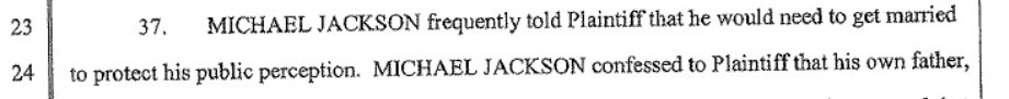 Gutierrez page 191: Jackson married only so he could pass for a man.Safechuck's lawsuit: Jackson needs to marry to protect his public perception.