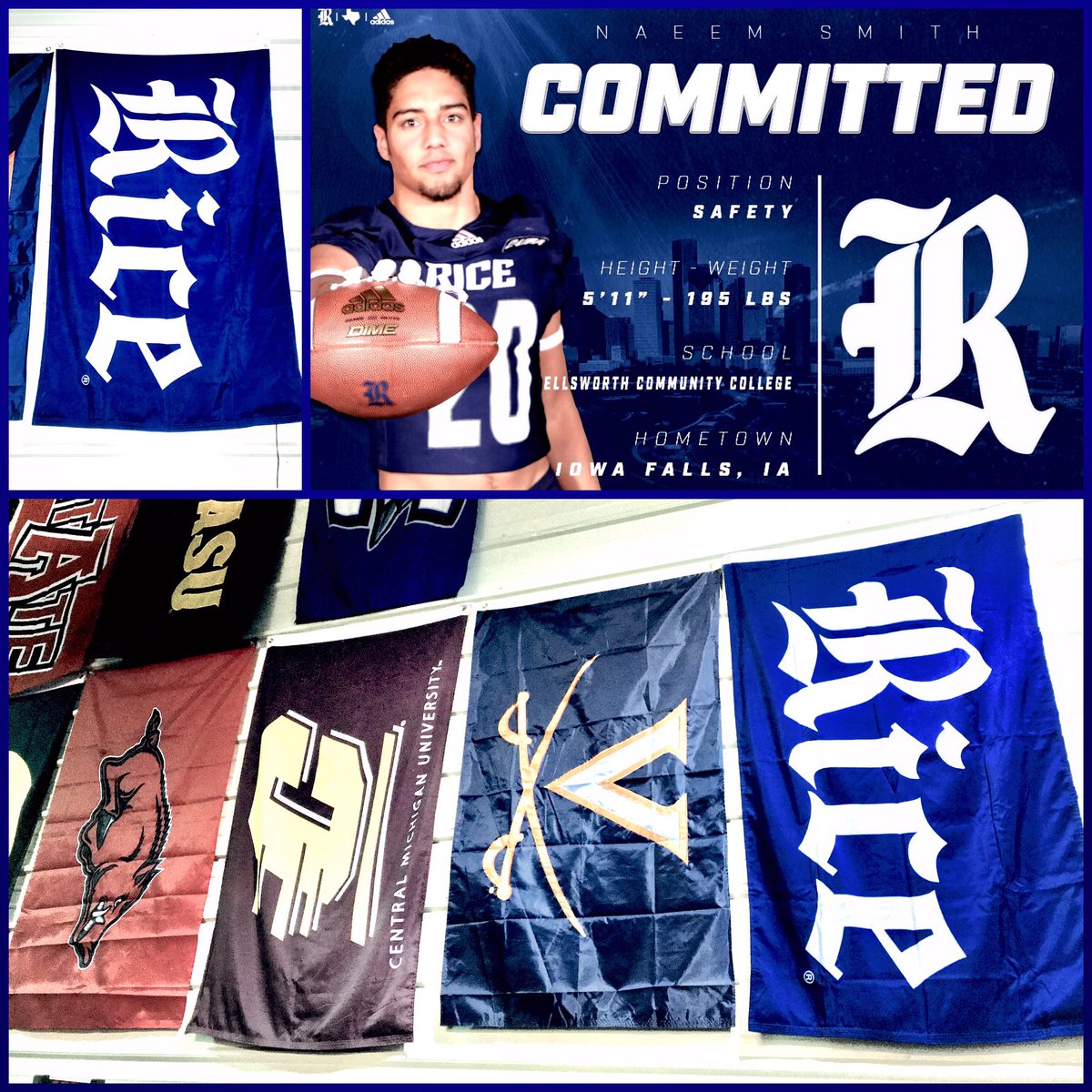 TheStrengthU's tweet photo. Took a bit, but itโs finally up! @RiceFootball University Flag is ON THE WALL! @riceuniversity is Official @thestrengthu!! Confirming once again..... @nthetrenches @coachGRock #StrongMindSmartBody #SUposse #CowboyUP #StoneColdBaller #IowaToHtown โญ๏ธโญ๏ธโญ๏ธ๐ฅ๐ฅ๐๐จโ๏ธ๐ https://t.co/6CNlxwKQ1I