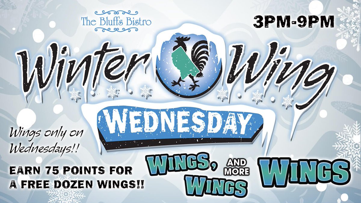 IT'S WINTER WING WEDNESDAY!! Enjoy our 5 Wonderful Wing flavors ALL NIGHT from 3PM-9PM!! We're serving only Wings on Wednesday!! - Only at Magnolia Bluffs Casino, The Bluffs Bistro #chickenwings #magnoliabluffscasino #thebluffsbistro #wingswingswings