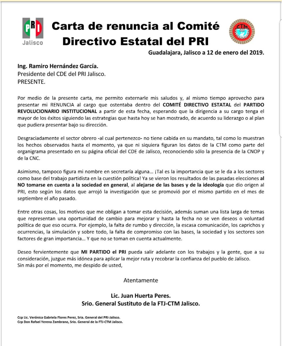 Nuestro apoyo total a nuestro Srio Gral. Sustituto <a href="/JHuertaPeres/">@JHuertaPeres</a> la #CTM es fuerte por cada uno de sus miembros y su apoyo es incondicional a ellos, sabemos de su militancia y compromiso a nuestro partido el <a href="/PRI_Nacional/">PRI</a> pero no aceptamos las formas, deseos o voluntad política