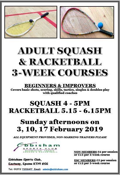 Squash and racketball 3 week courses start soon! Basics for beginners, skills &amp; drills for improvers plus tactics and singles and doubles play!  3 Sunday sessions on 3, 10, 17 February - Members and Non-members welcome. @SurreySquash