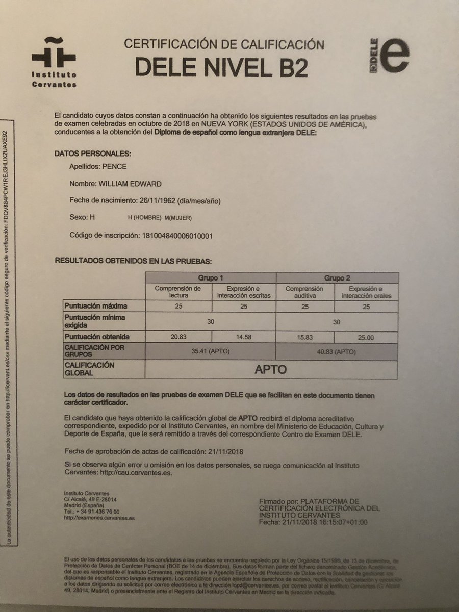 I achieved a new goal - DELE certificación de calificación nivel B2 en español!