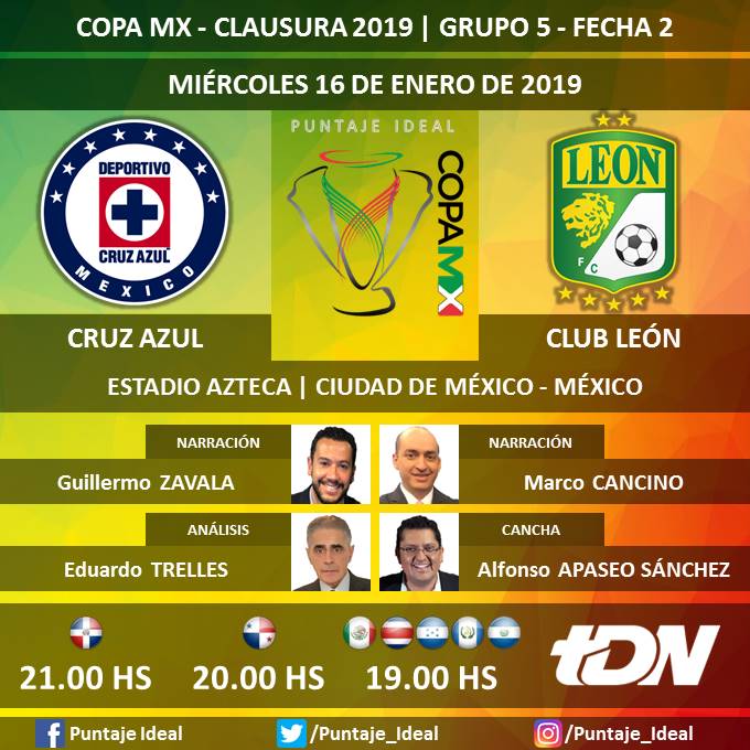 ⚽ #CopaMX 🇲🇽 | #CruzAzul vs. #ClubLeón
🎙 Narración: @soymemozavala y @MarcoCancino
🎙 Análisis: @eduardotrelles
🎙 Análisis arbitral: @aarchundia896
⛳ Cancha: @apaseosanchez
🤳 #FutEnTDN
📺 @tdn_twit
Dale RT 🔃