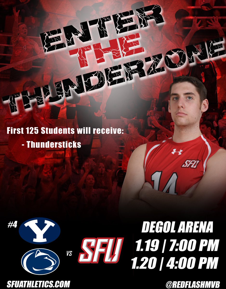 RedWolvesMVB's tweet photo. Big weekend in Loretto! 

Come out and support the men's volleyball team as they take on No.4 BYU and Penn State this weekend. The first 125 students will receive thundersticks upon entering the gym. https://t.co/fc2HTqu3vD