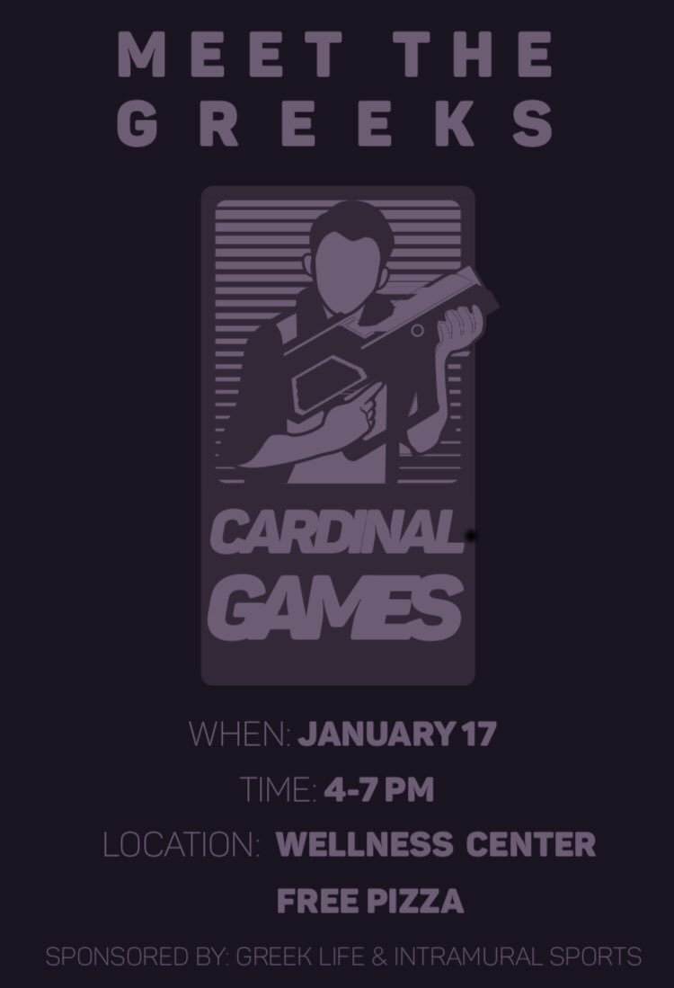 UIWGreekLife's tweet image. Cardinal Games tomorrow will have laser tag, games, and FREE pizza!!