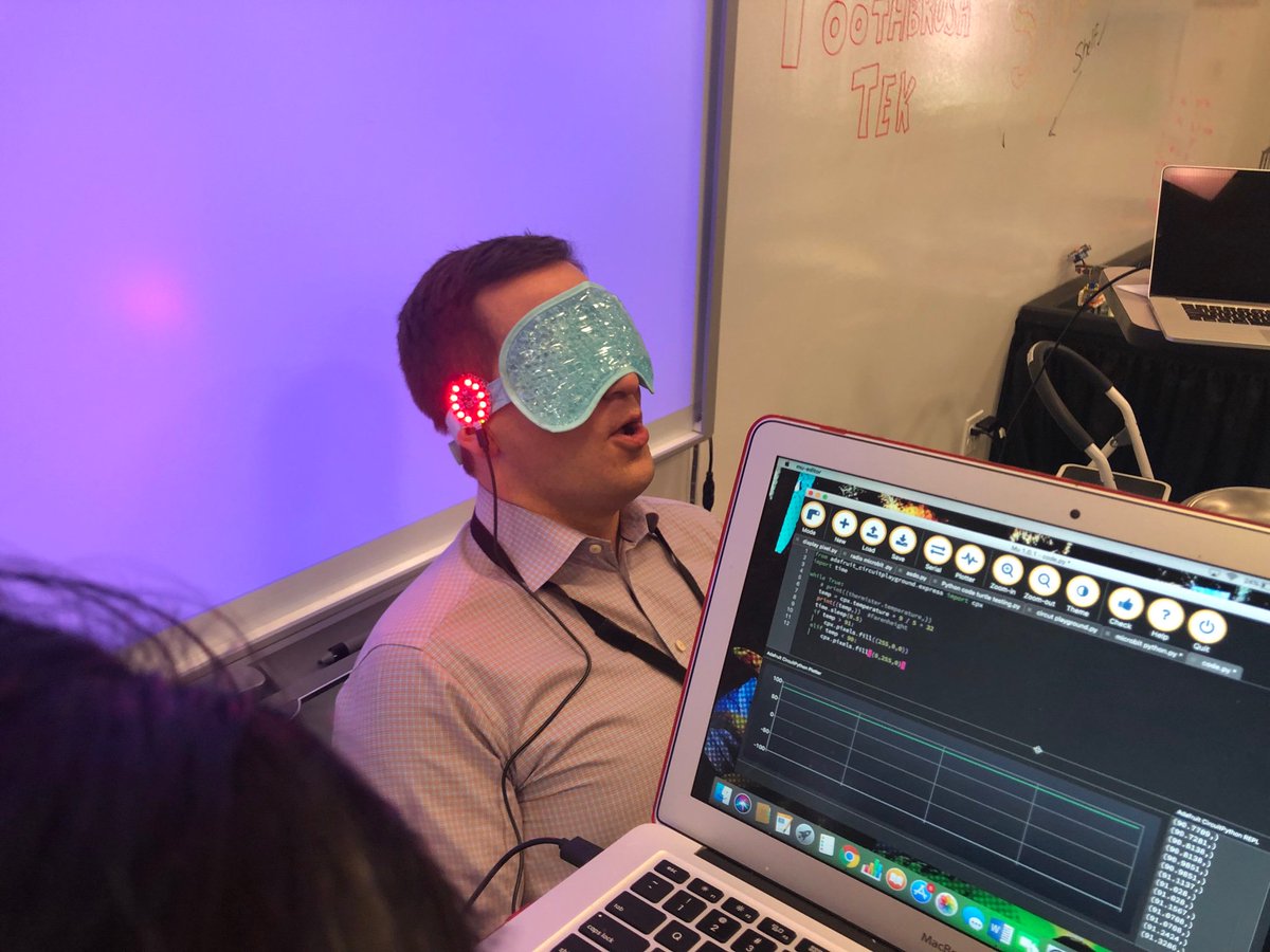 teachingpython's tweet image. Sometimes after a stressful day of teaching python, you just need to take a moment (with a student 20% time project). “The Stress Management Mask 1000”  @adafruit #circuitplayground #usingsensors