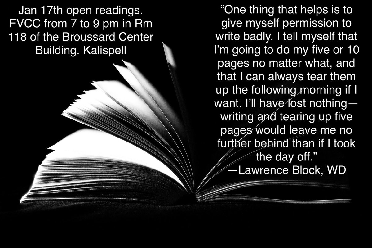Join us tomorrow for open readings. 

Details: authorsoftheflathead.org/meetings.asp #writersofinstagram #writers #flatheadwriterscon #authorsoftheflathead #authorsofinstagram <a href="/burke_writer/">Debbie Burke Writer</a> <a href="/susan_purvis/">Susan Purvis #GOFIND</a> <a href="/dfoley/">Dennis Foley</a> <a href="/BJKuffel/">Betty Kuffel</a>
