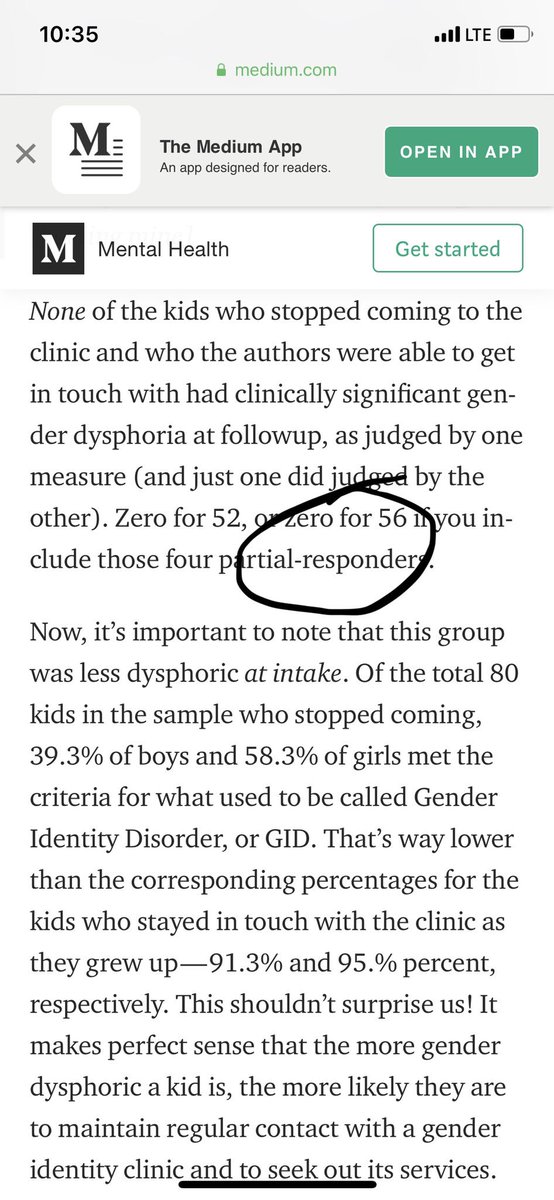 He moved that figure that down after realizing that the language of the Steensma study did not distinguish between people whose dysphoria remitted and people who stopped attending the clinic (which may have been for any # of reasons). In his second go, he downsized (56/127).