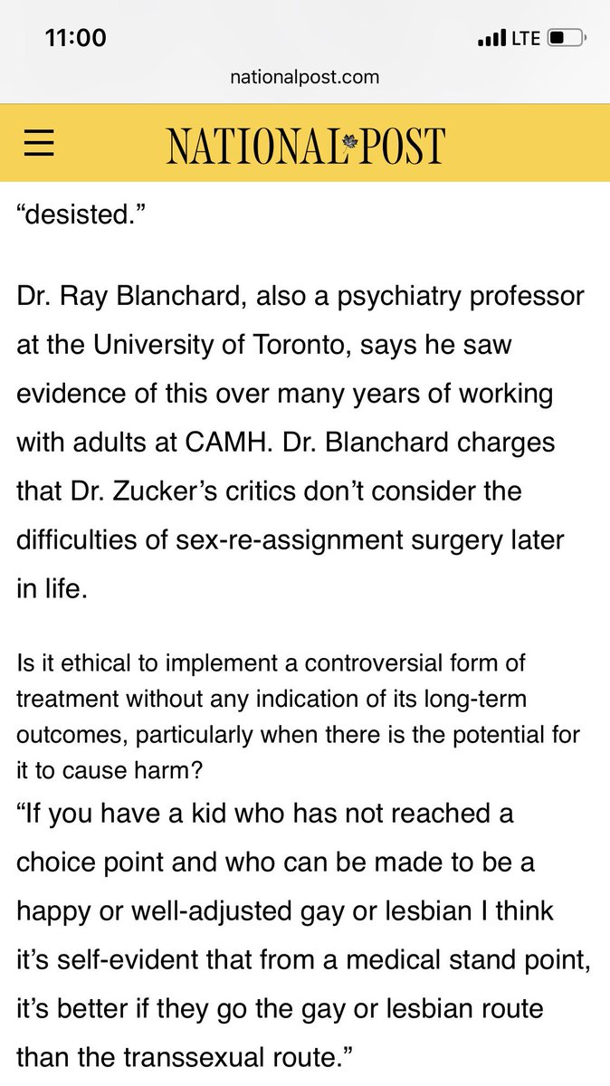 Four, that at least some of the doctors that Singal admires most take desistance not merely as a change in expression but as a good outcome. Zucker and Blanchard think being trans is too hard, and if kids could be stopped, that would be to their advantage.