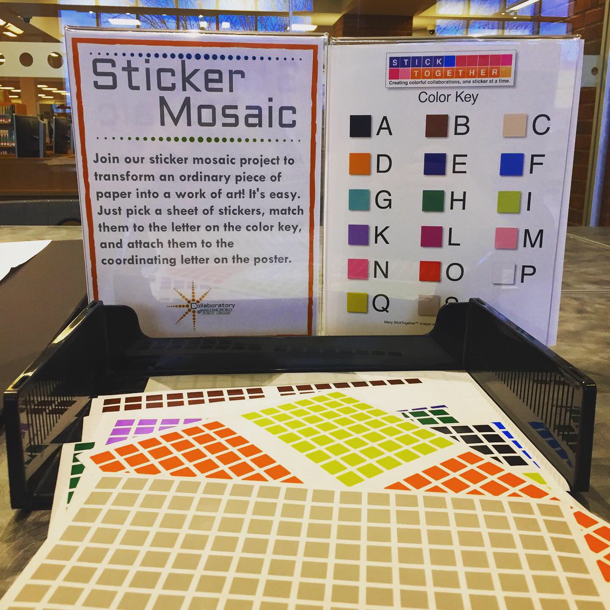 Walpublib's tweet photo. Drop by the #Collaboratory to contribute to our sticker mosaic! Any guesses as to what it could be? π€ #StickerMosaic #PixelArt https://t.co/6mHACToqhw