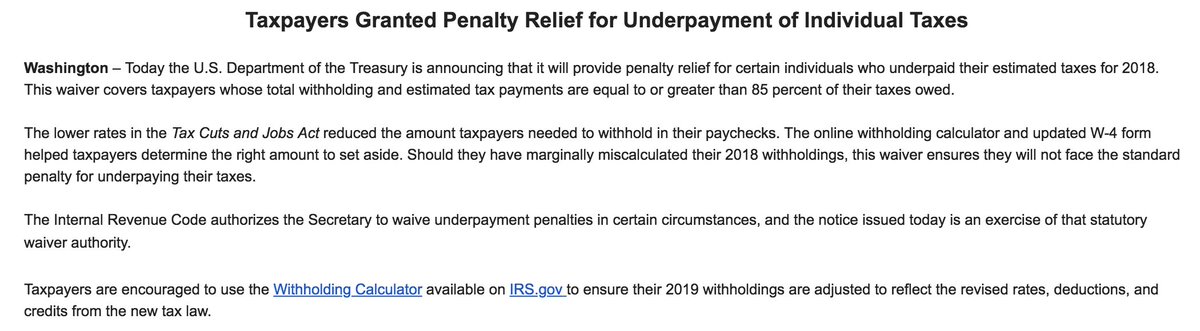 If you underpaid your taxes last year, but not by *that* much, Treasury says it has you covered.