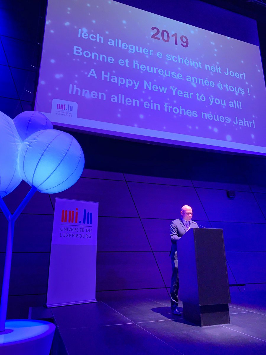 "#Brexit creates uncertainty &amp; influences the way students select a #university. We need to uphold the principle that academic credentials rather than the colour of a passport should determine access to a university." - Rector <a href="/SPallage/">Stéphane Pallage</a> at #uni_lu's New Year's staff reception.