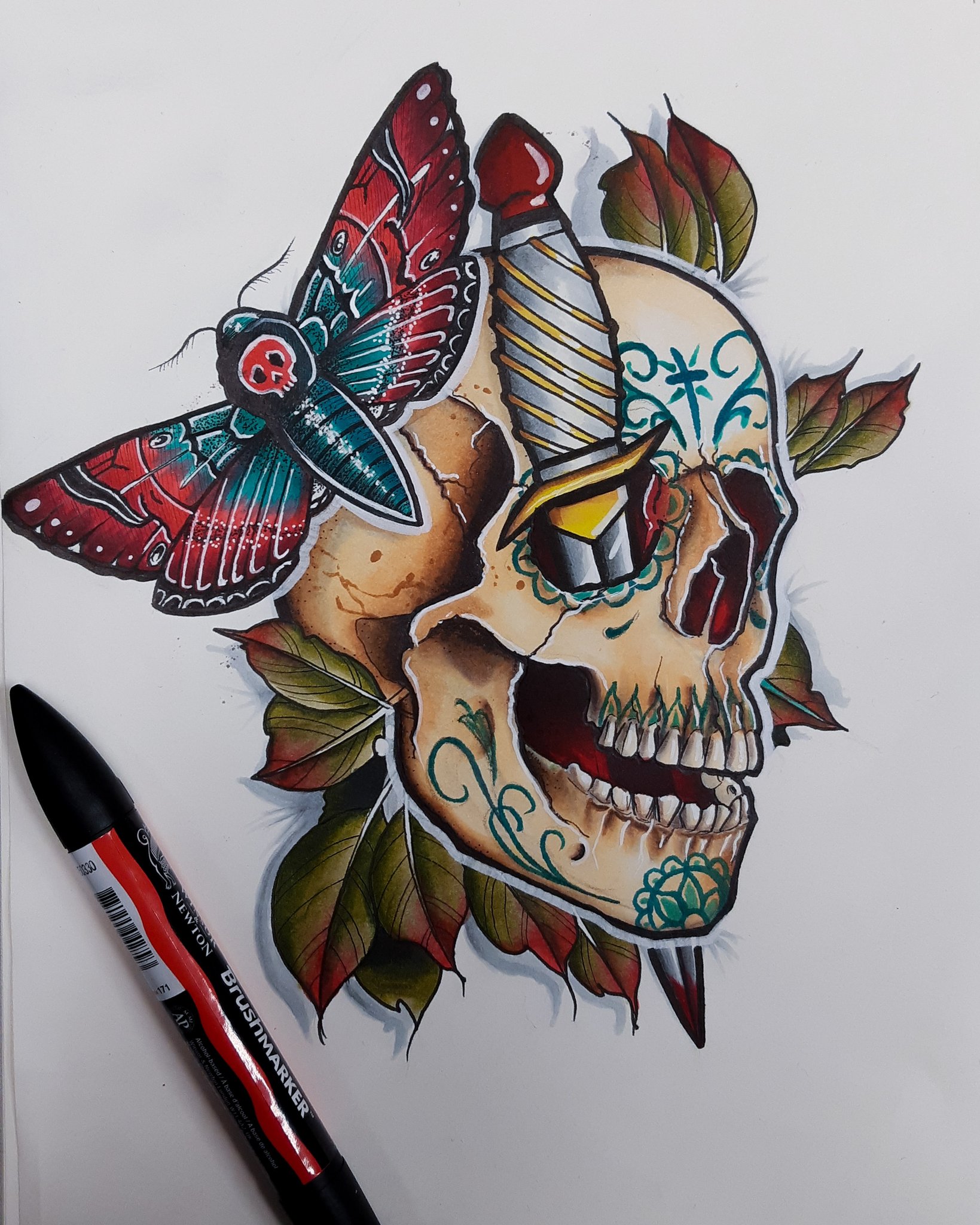 Neo Traditional Skull Tattoo Design