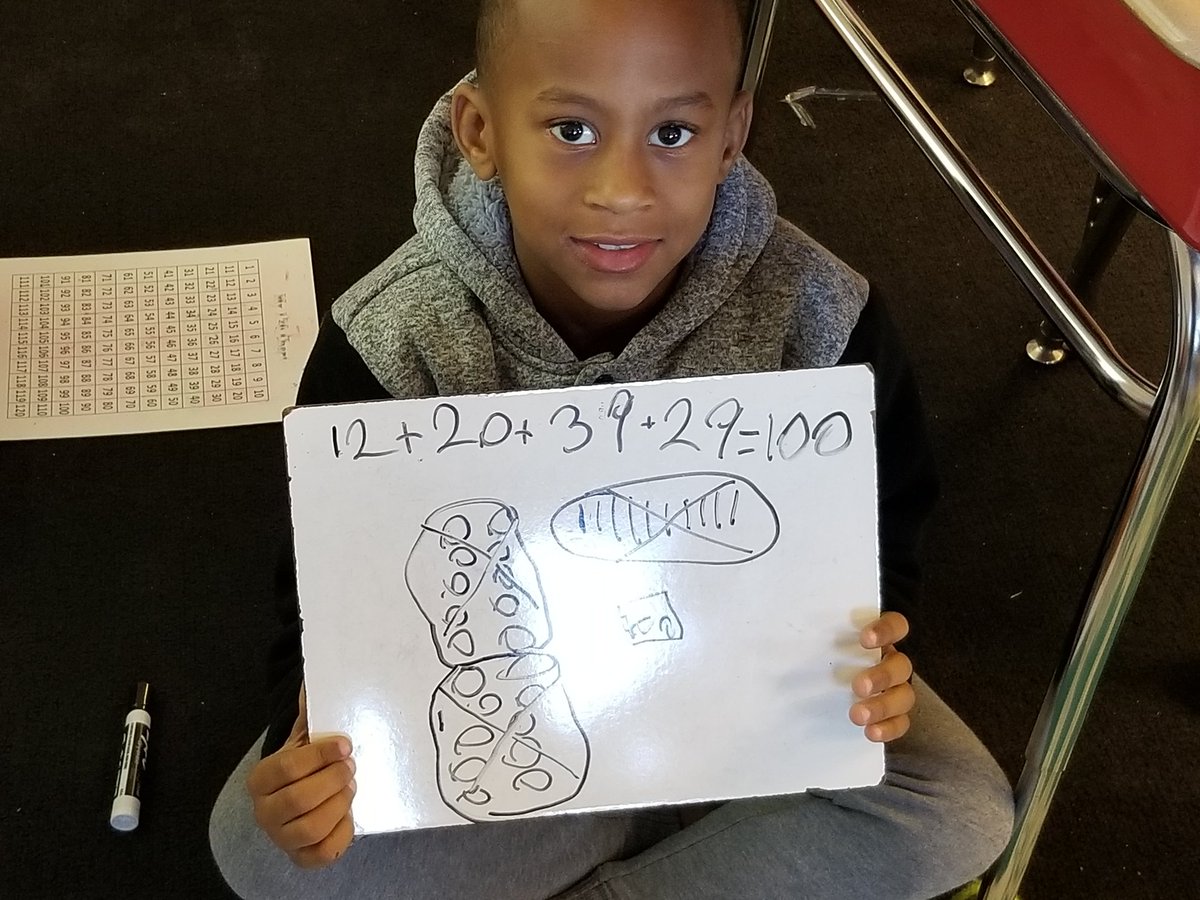 2ndHte's tweet photo. Hightower Trail's 2nd graders celebrated the 100th day of school by creating equations using four 2-digit numbers that equaled 100. @ByrdTeaching @Livingandlearn7 @HTEschool #100DaysOfSchool #januarymathchallenge https://t.co/IhKyD3Y79b