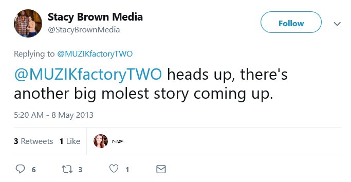 Just a day after Robson went public with his accusations Stacy Brown, who has a history of writing negative stories about Jackson and writing a derogatory book about him, tweeted he knew another accuser ready to come forward
