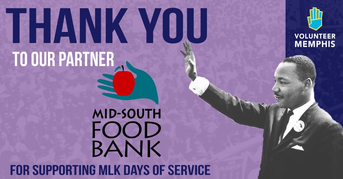 VolunteerMEM's tweet image. THANK YOU to 2019 #MLKDaysOfService partner Mid-south Food Bank for joining the #community effort to celebrate and honor Dr. Martin Luther King Jr.’s legacy with a weekend of community service projects in #Memphis.