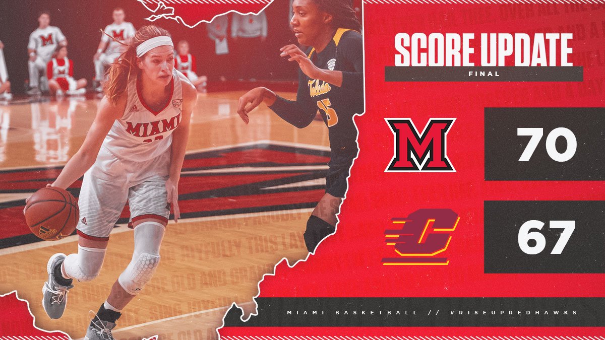 MiamiOH_WBB's tweet image. REDHAWKS WIN!!! Double figure performances from @skluesner32, @krmccoy07, @leahpurvis and @L_13_O plus stellar defense puts away Central Michigan 70-67!

#RiseUpRedHawks