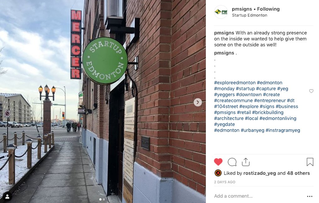 PMSigns's tweet image. Tons of signs are built and shipped out of our #yeg shop on a daily basis. Follow us on Instagram for all the behind the scenes action! This face replacement for @StartupEdmonton is one of our latest little projects 🤠

#yegdt #yegbiz #yyc