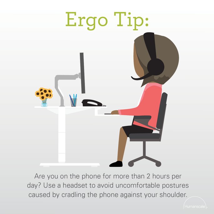 OI_Updates's tweet photo. Who wants another #ErgoTip from our friends @humanscale? It may take some getting used to, but swapping the phone handset for a headset can do wonders for your neck! https://t.co/KbwO8Rqdd6