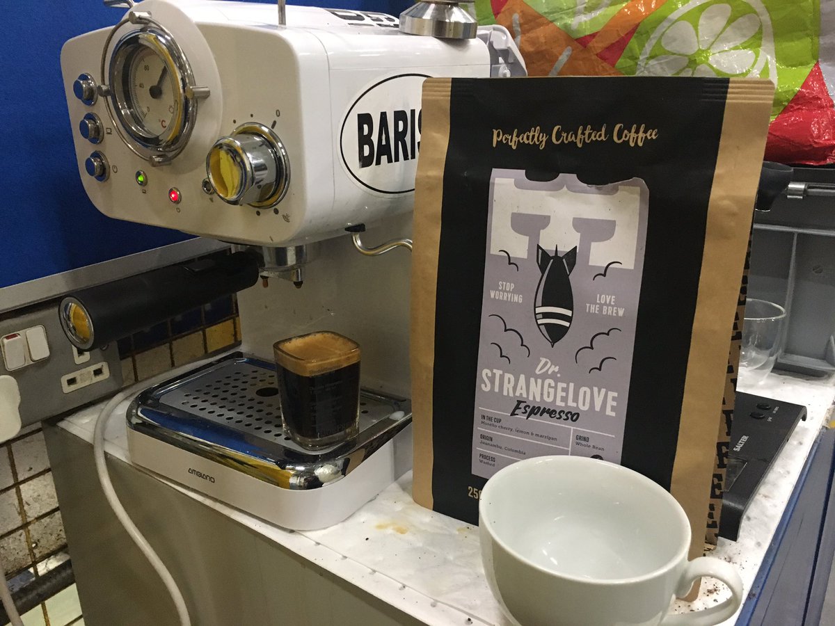 Had to take drastic measures tonight at work to cheer up <a href="/_browndog_/">Browndog</a> as @ToyotaGB over subscribed on the new Toyota Supra special edition! So treated tony to another special edition <a href="/extractcoffee/">Extract Coffee</a> a bit of Dr strangelove, I think it helped a little! #makecoffeebetter 😊