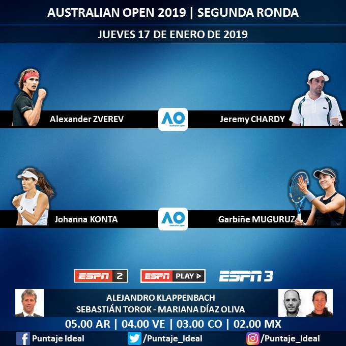 🎾 #AUSTRALIAxESPN - #ModoZombie 🧟♂️🧟♀️
▶ Día 4 - Segunda Ronda (2do Turno)
🎙 @aleklap
🎙 @sebatorok
🎙 @maridiazoliva
📺 #ESPN 2 Sudamérica
📺 #ESPN 3 México, Centroamérica y Rep. Dominicana
🖥 @ESPNPLAY
Dale RT 🔃