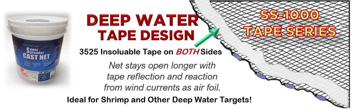 CastNets's tweet photo. The Super Spreaderโข Tape Series has insoluble tape on both side of the cast net, stays open longer and is ideal for shrimp and other deep water targets. A โtrueโ pound of weight per radius foot allows the net to sink at a faster rate. #fishing #gonefishing #castnets https://t.co/MX60ud3FbM