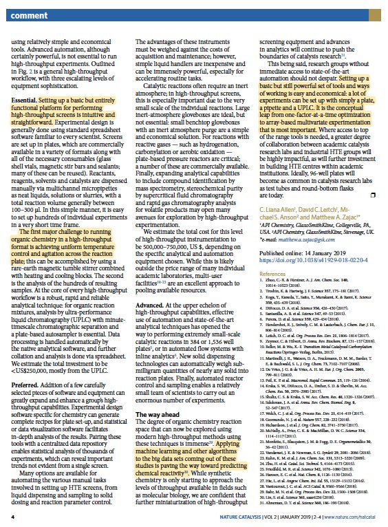 EvanJCarder's tweet photo. Interesting commentary by @GSK scientists on employing high-throughput experimentation (HTE) for multivariate screening instead of one factor at a time reaction optimization. Perhaps we should embrace a HTE mindset. Check it out! https://t.co/YnmPvYiRXe https://t.co/VaynDJH8UC